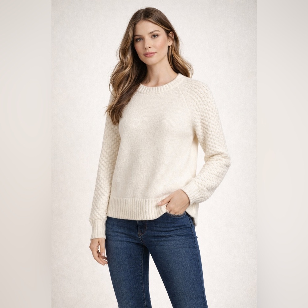 J.Crew Women's XS Cream Textured Knit Wool Blend Crewneck Sweater‎